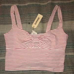 white and red knotted crop top